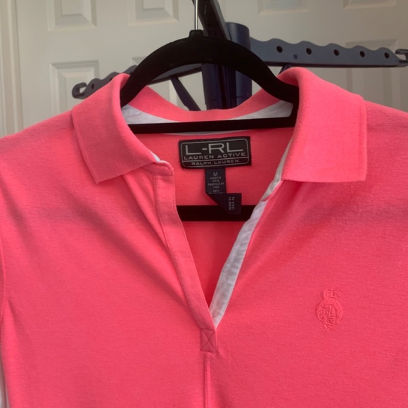 Lauren Ralph Lauren Active Pink/White/Black Polo Top sz M - Picture 4 of 6